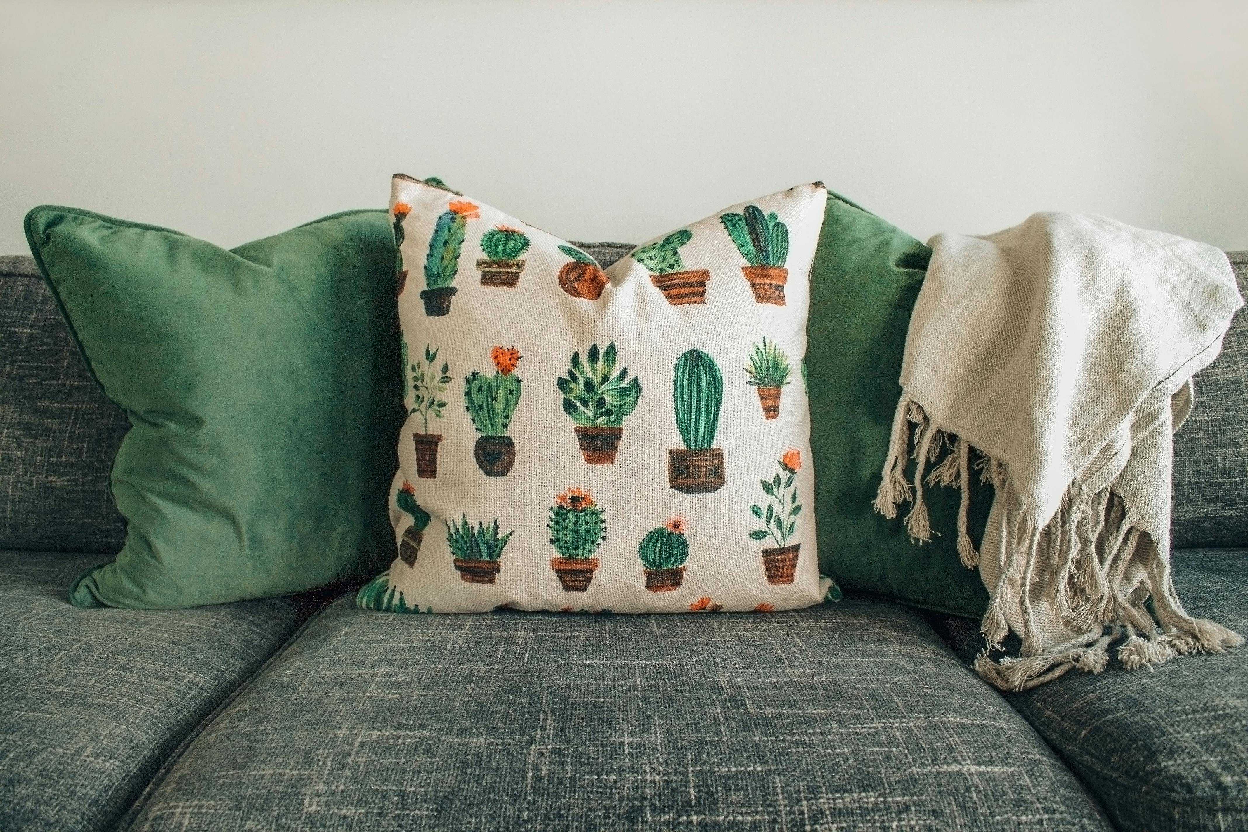 Decorative cushion covers on couch